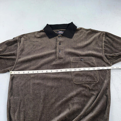 SRT Herringbone Mens Shirt Size L Gray Long Sleeve Henley VTG Golf Polo 90s