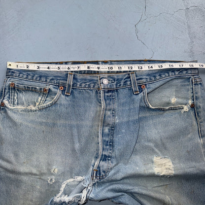 Levis 501 Vintage 90s USA XX Straight Leg Jeans Blue Thrashed 40x32 Act 37x28
