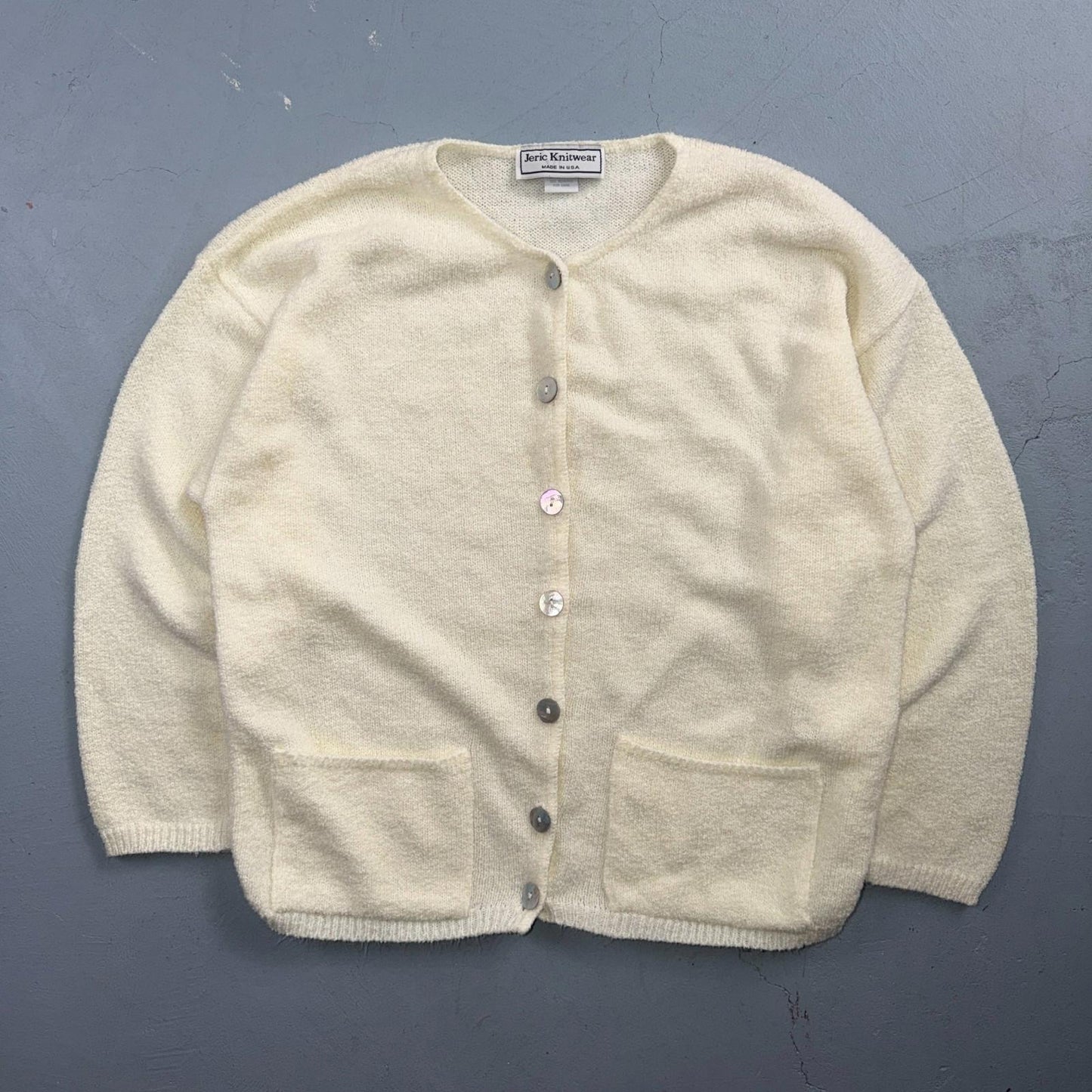 Cardigan 1990s Women's Size XL White Jeric Knitwear Vintage USA Cute Cozy Boho