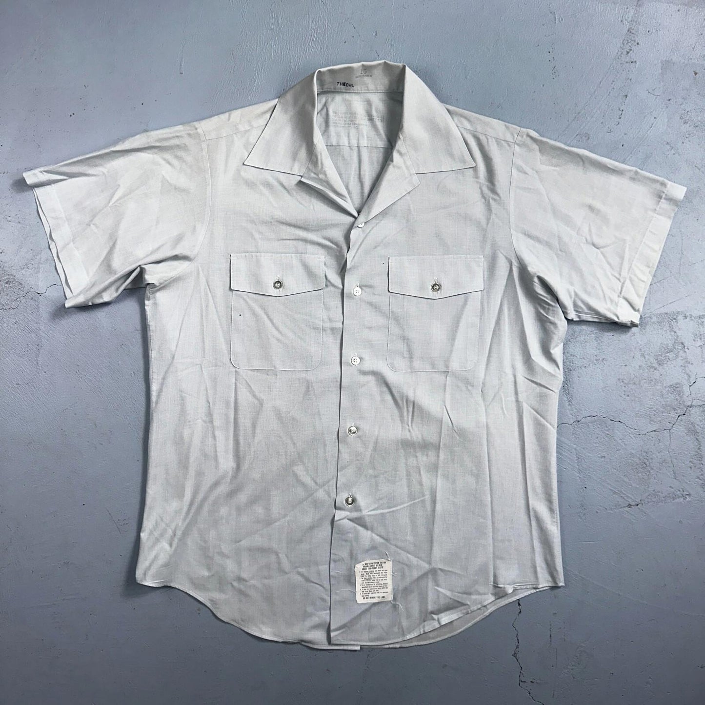 1973 US Army Vietnam War Men Blue Button Long Sleeve Shirt 16 DSA-100 1970s 70s
