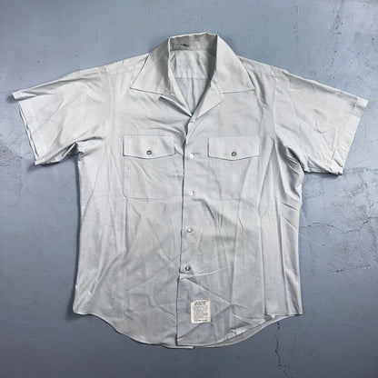 1973 US Army Vietnam War Men Blue Button Long Sleeve Shirt 16 DSA-100 1970s 70s
