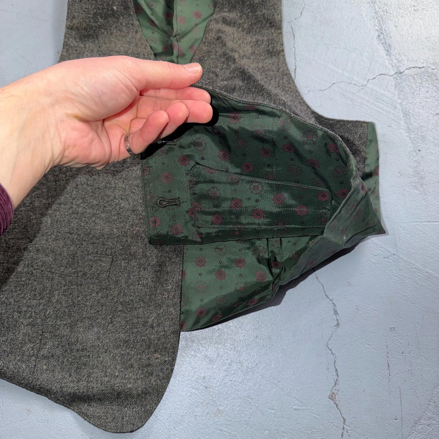 VTG Vest Mens Gray Green Waistcoat Size S 1940s 1950s Double Sided Rare Suit