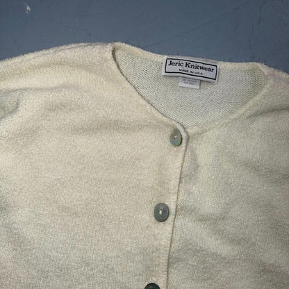 Cardigan 1990s Women's Size XL White Jeric Knitwear Vintage USA Cute Cozy Boho