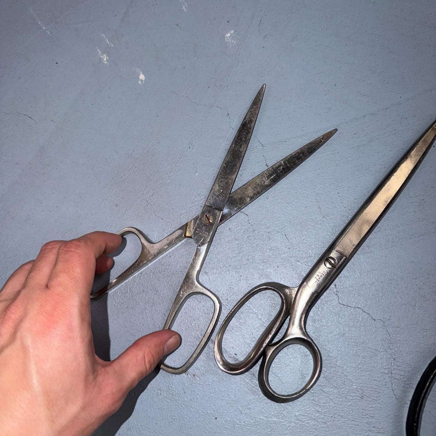 4 Pairs of Used Vintage Scissors Silver Handle Henkel Italy Steel Rare 60s