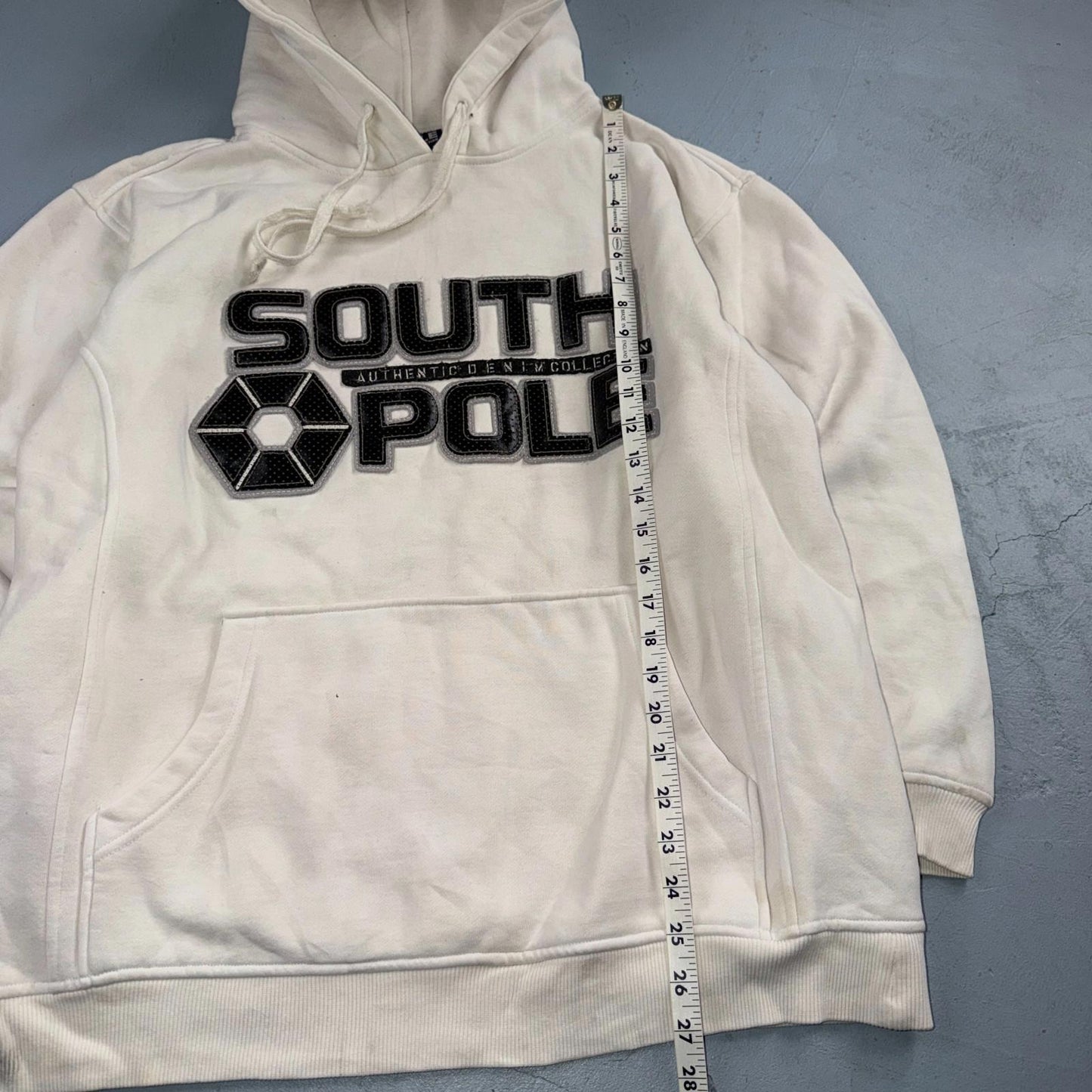 VTG Southpole Hoodie Mens M White Urban Streetwear Drawstring Spell Out Y2K