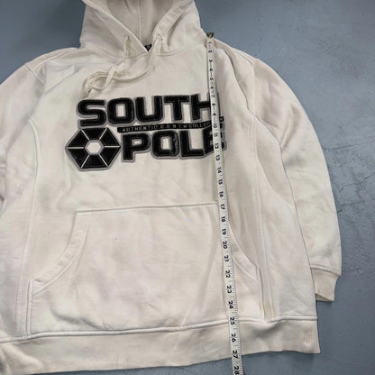 VTG Southpole Hoodie Mens M White Urban Streetwear Drawstring Spell Out Y2K