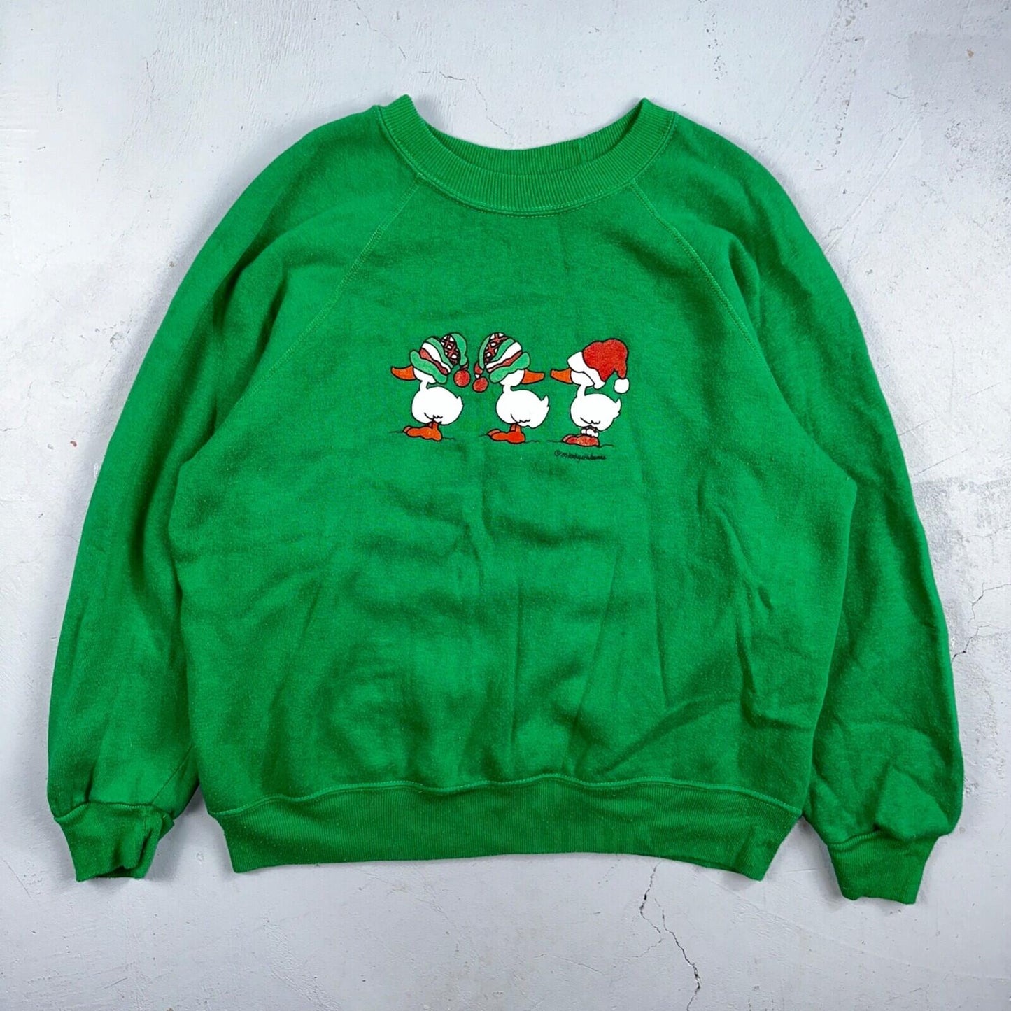 Ducks Novelty Sweatshirt XL 1980s VTG Crewneck Christmas Cute Green Holidays 80s