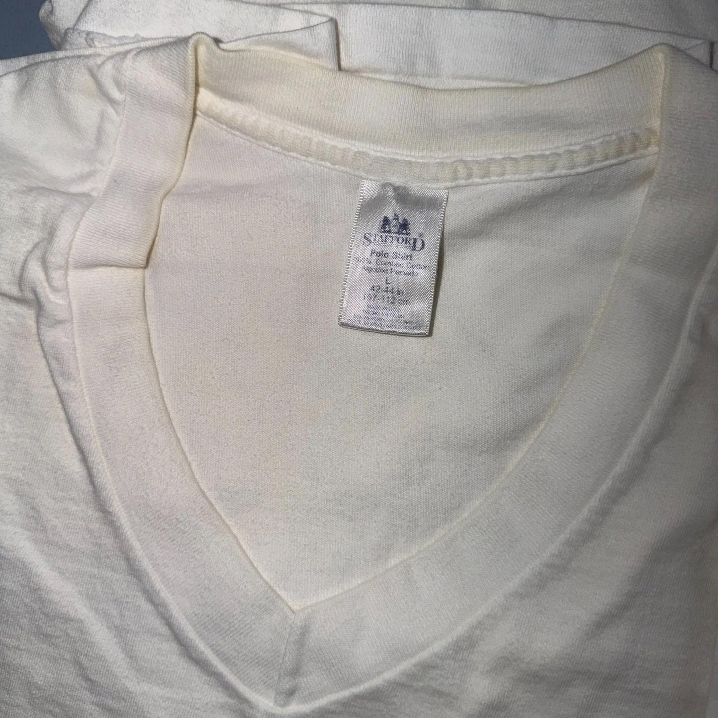 VTG Jockey Lot 6 Blank White V Neck T-Shirt Sz L Thin Single Stitch Grunge 90s