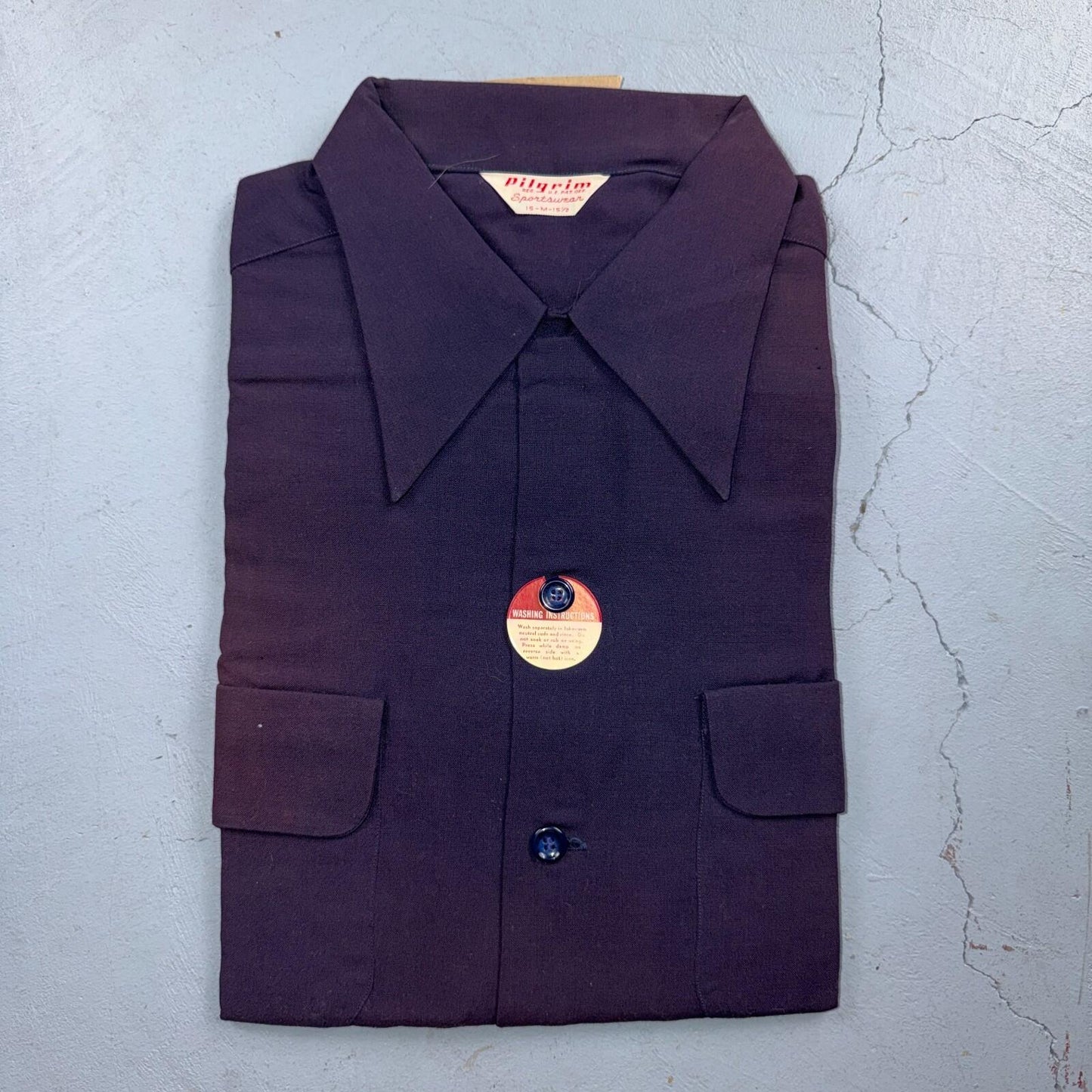 1950s NOS Gabardine Long Sleeve Button Up Loop Collar Shirt M VTG 50s Rockabilly