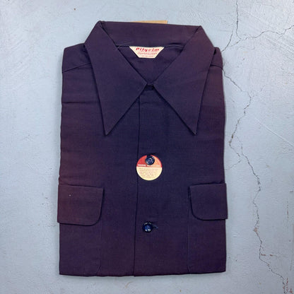 1950s NOS Gabardine Long Sleeve Button Up Loop Collar Shirt M VTG 50s Rockabilly