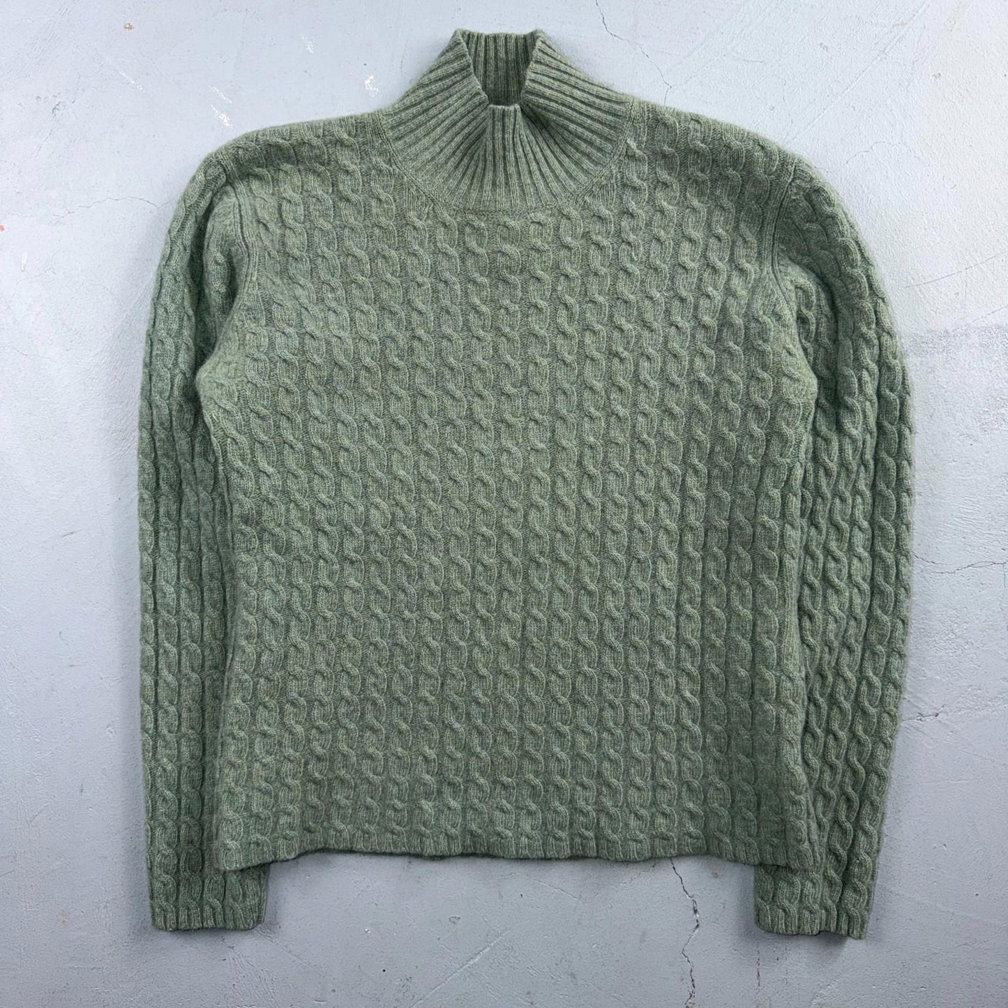 Ralph Lauren Womens M Peplum Green Cable Knit Sweater Wool Cashmere Angora