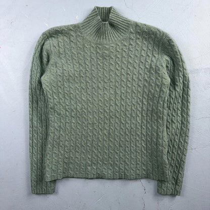 Ralph Lauren Womens M Peplum Green Cable Knit Sweater Wool Cashmere Angora