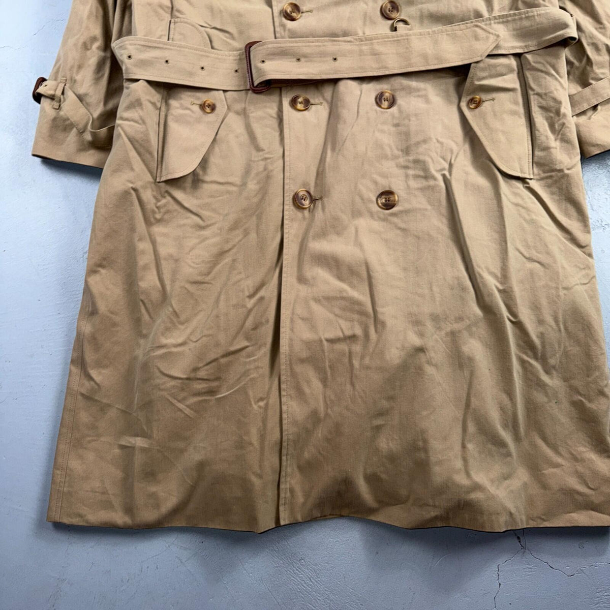Paul Stuart Double Breasted Men’s Lined Trench Coat Sz 42 Beige Classic Jacket