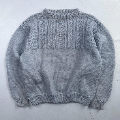 VTG Blue Knitted Isle Sweater Pullover Handmade Knit 60s 70s Grandma core Chic