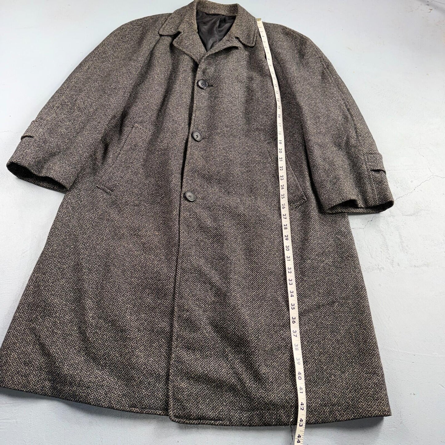 VTG 1950s 1960s Coat Trench Mens Gray Tweed Wool Rockabilly Overcoat Long Duster