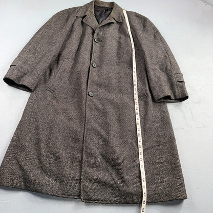 VTG 1950s 1960s Coat Trench Mens Gray Tweed Wool Rockabilly Overcoat Long Duster