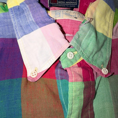 VTG Albert LTD Blue Yellow Button Up Long Sleeve Picnic Plaid Large USA Designer