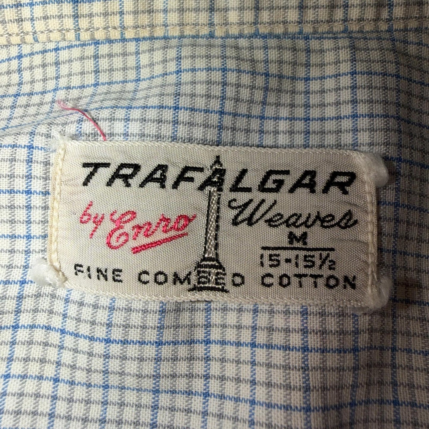 VTG 1950s Enro Trafalgar Loop Collar Button Up Shirt Cotton Rockabilly M Checker