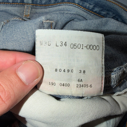 Levis 501 Vintage 90s Y2K XX Straight Leg Jeans Blue Light Wash 36x34 Act 34x29