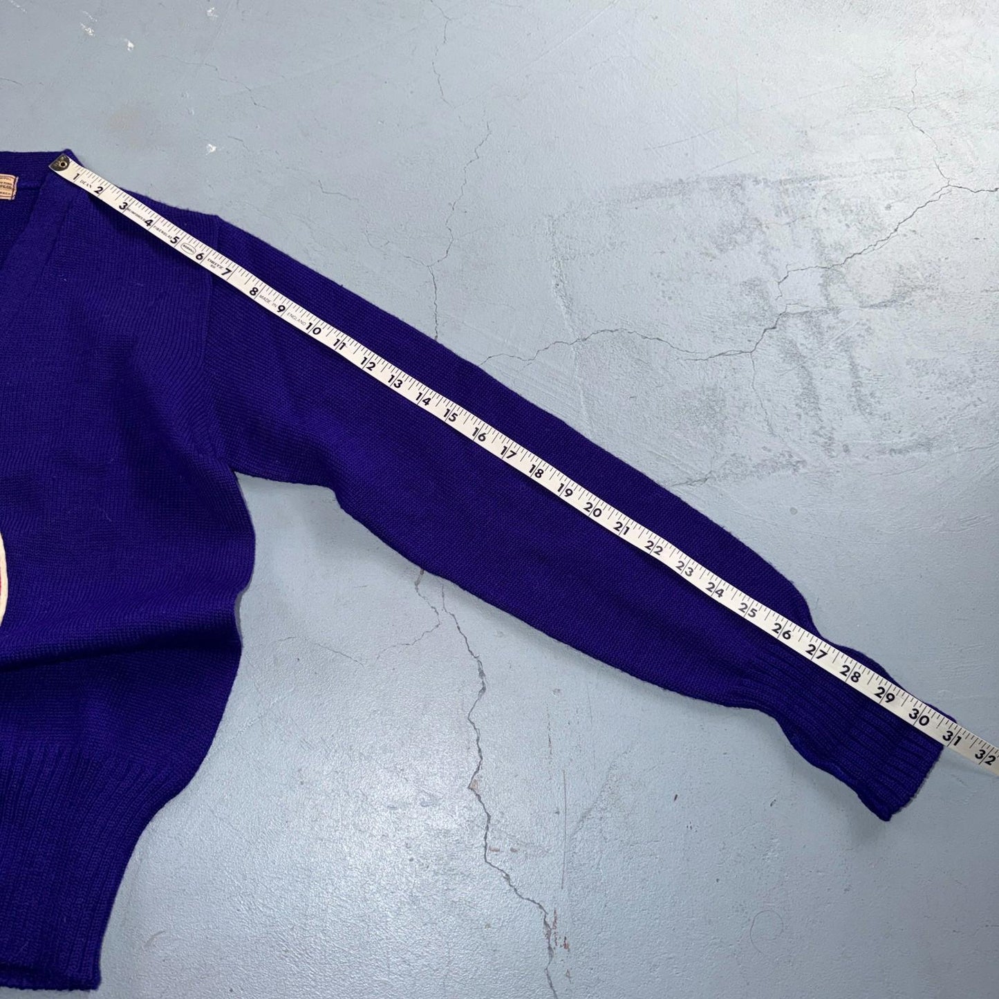 Vintage Sportcraft Knitting Cardigan Purple Wool College School Varsity Sweater