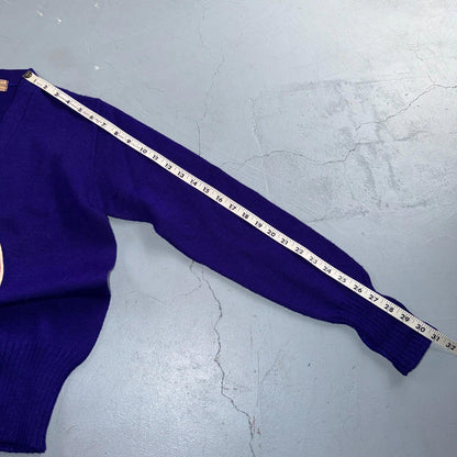 Vintage Sportcraft Knitting Cardigan Purple Wool College School Varsity Sweater