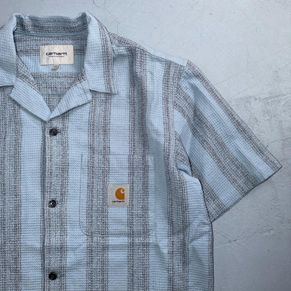 Carhartt Blue Striped Hinterland Foliage Iconic Mens M Camp Shirt VTG Style