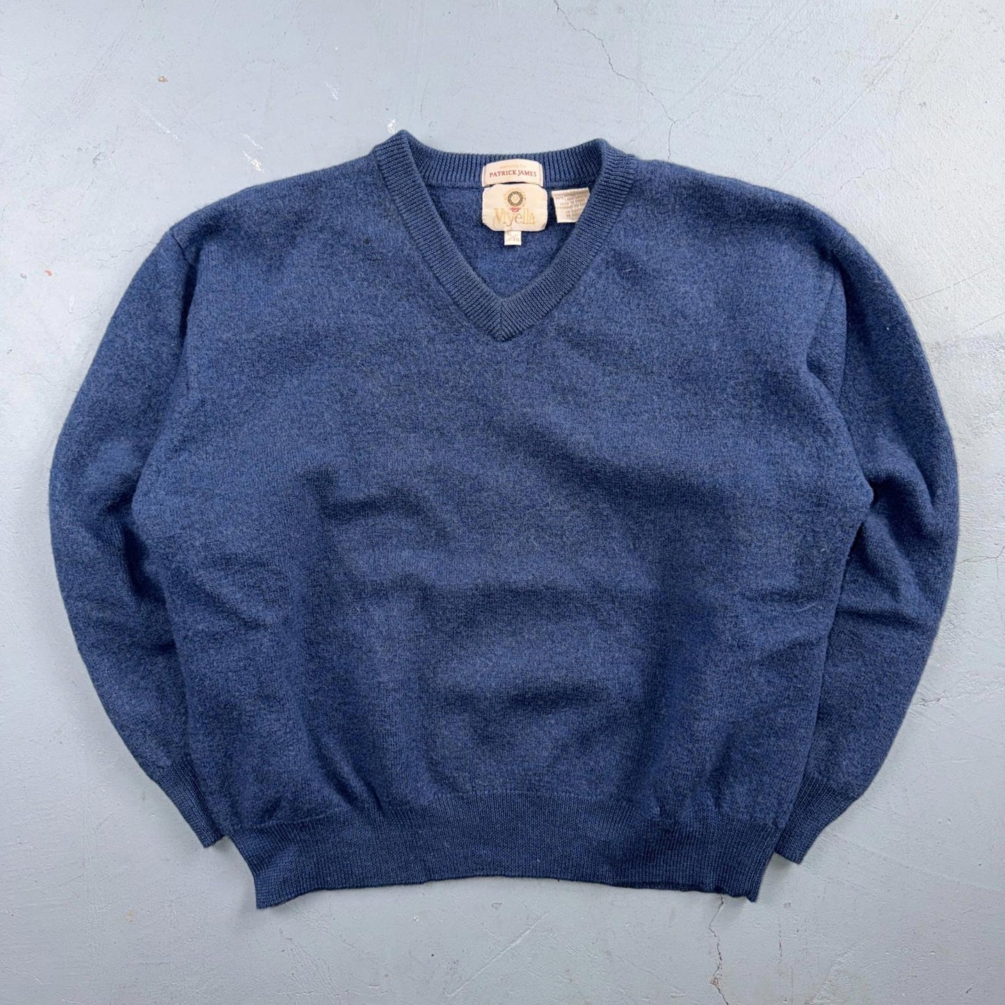 Patrick James Viyella V Neck Pullover Sweater 100% Merino Wool XL Shrunk Blue