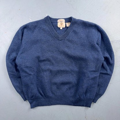 Patrick James Viyella V Neck Pullover Sweater 100% Merino Wool XL Shrunk Blue