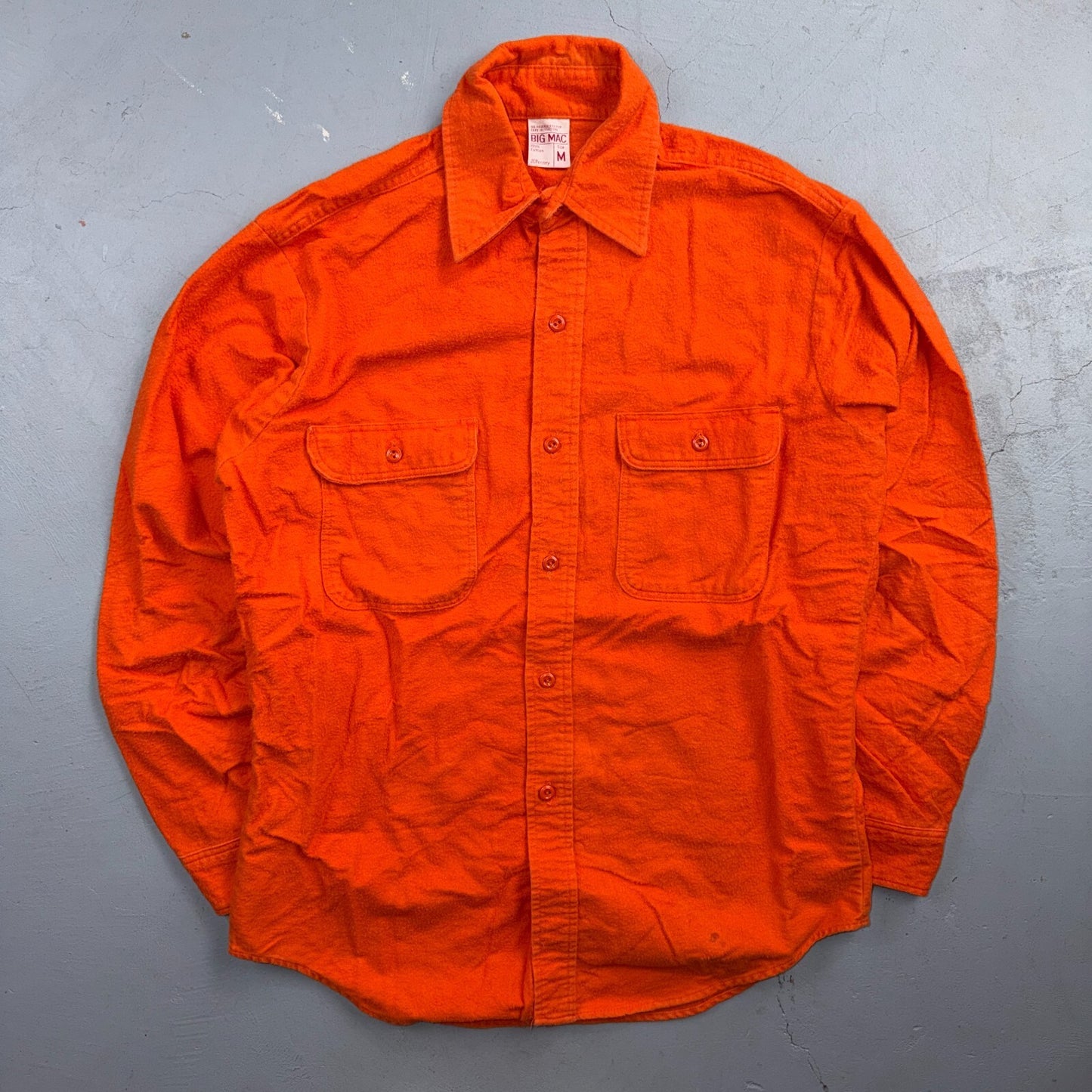 VTG 70s Penneys Big Mac Orange Chamois Cloth Work Shirt Heavy Flannel Rare Color