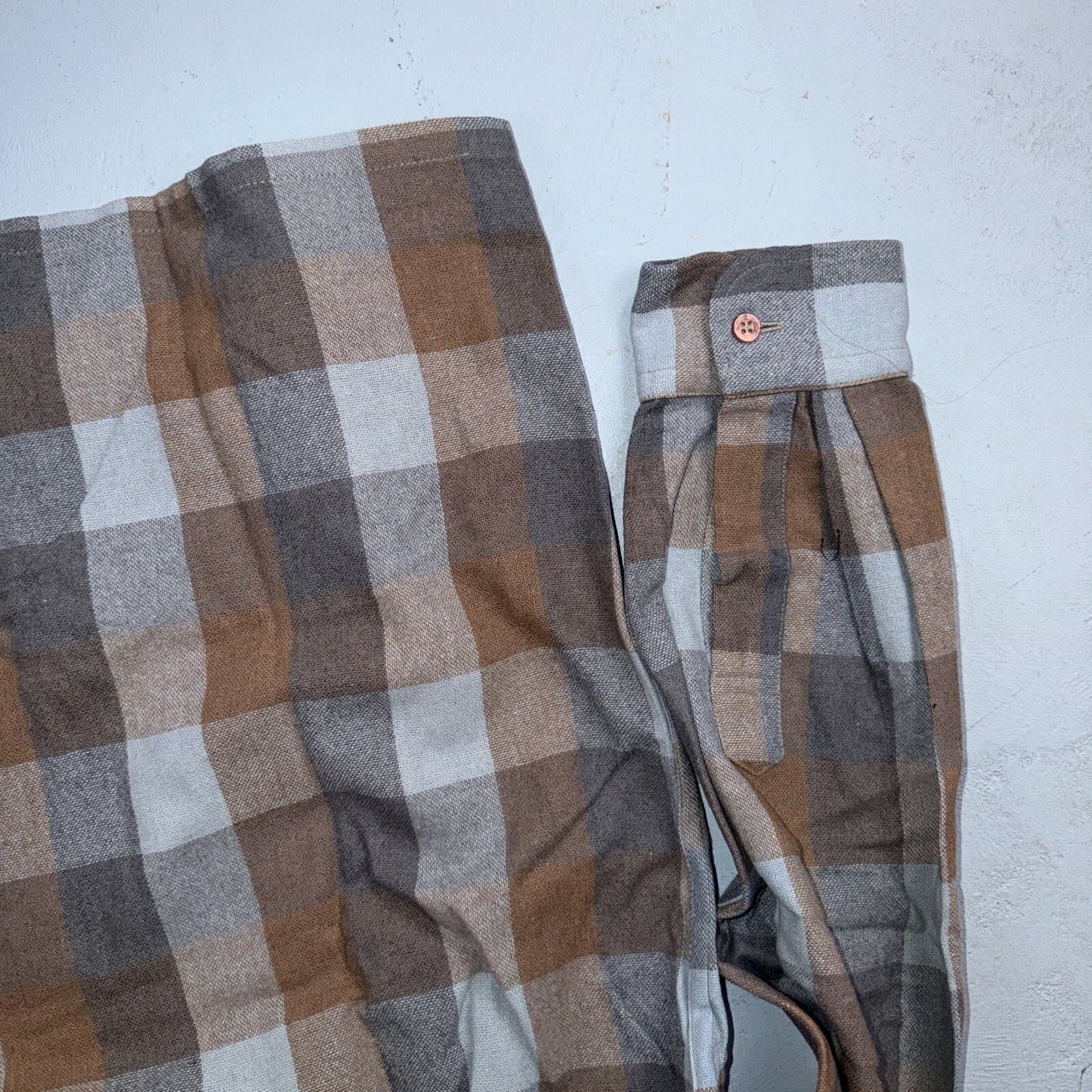 VTG 60s Montclair Brown Gray Plaid Wool Shirt Loop Collar USA Rockabilly Board