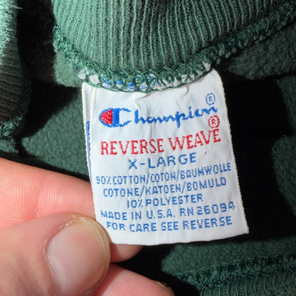 Vintage Champion 90s USA Green Reverse Weave Sweatshirt Blank XL Gusset Jumper