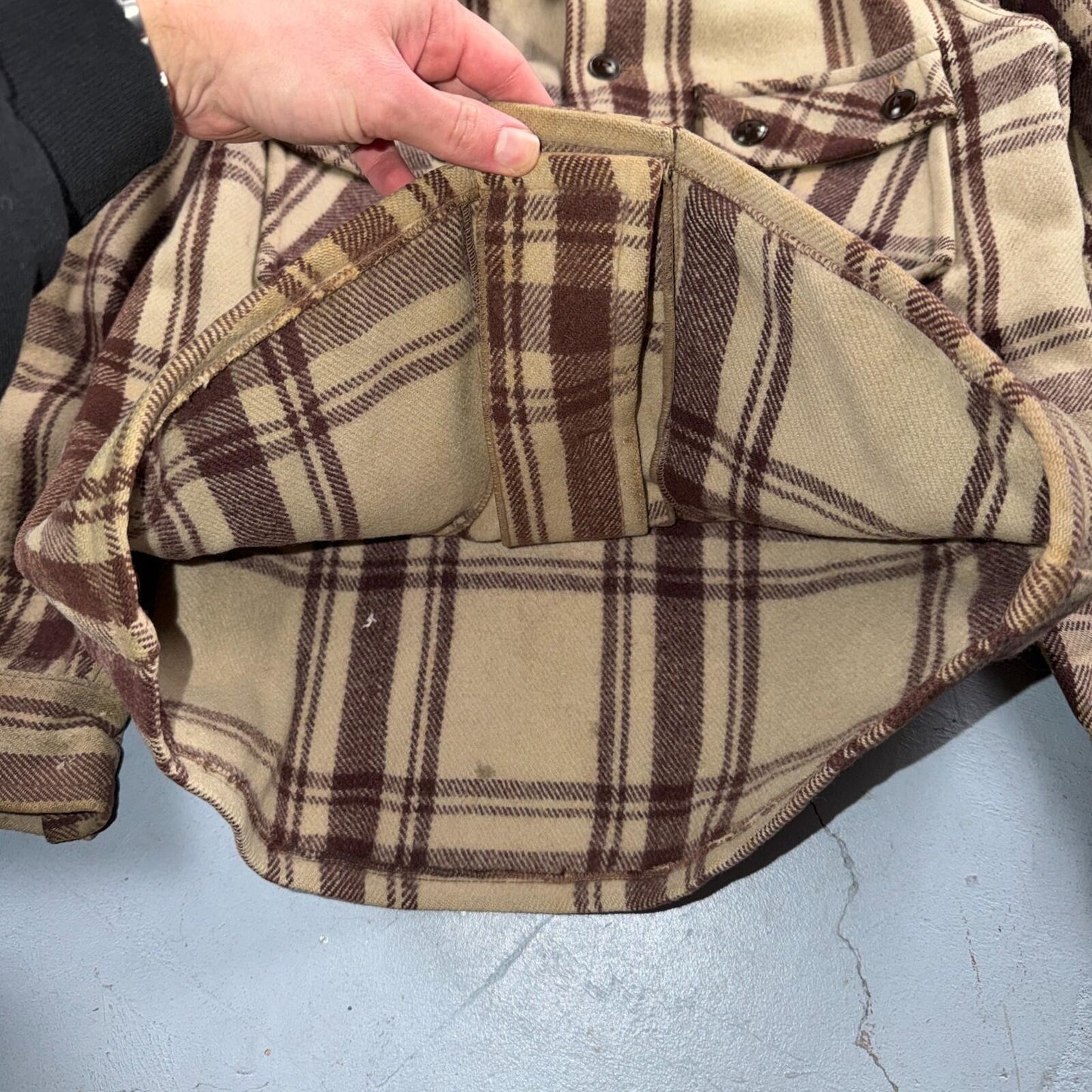 VTG 40s 50s Woolrich Jacket Size 38 Brown Ivory Mackinaw Hunter Plaid Wool RARE