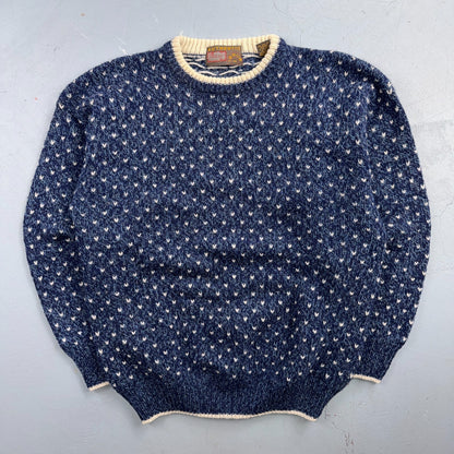 VTG 90s Authentic Nordic Birdseye Knit Sweater Blue White Wool Blend Norway L