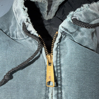 Vintage Carhartt Olive Green Hooded Jacket Bomber Coat Thrashed Faded 90s Y2K