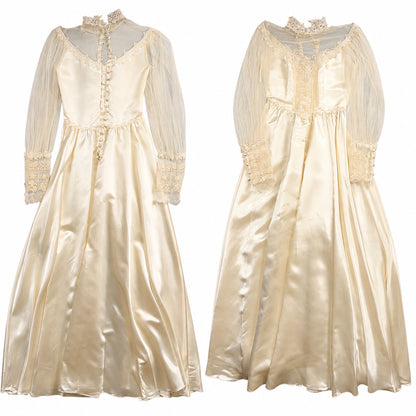 Vintage NWT 1970s GUNNE SAX Lace Prairie Wedding Dress Size 7 Hippie Boho 70s