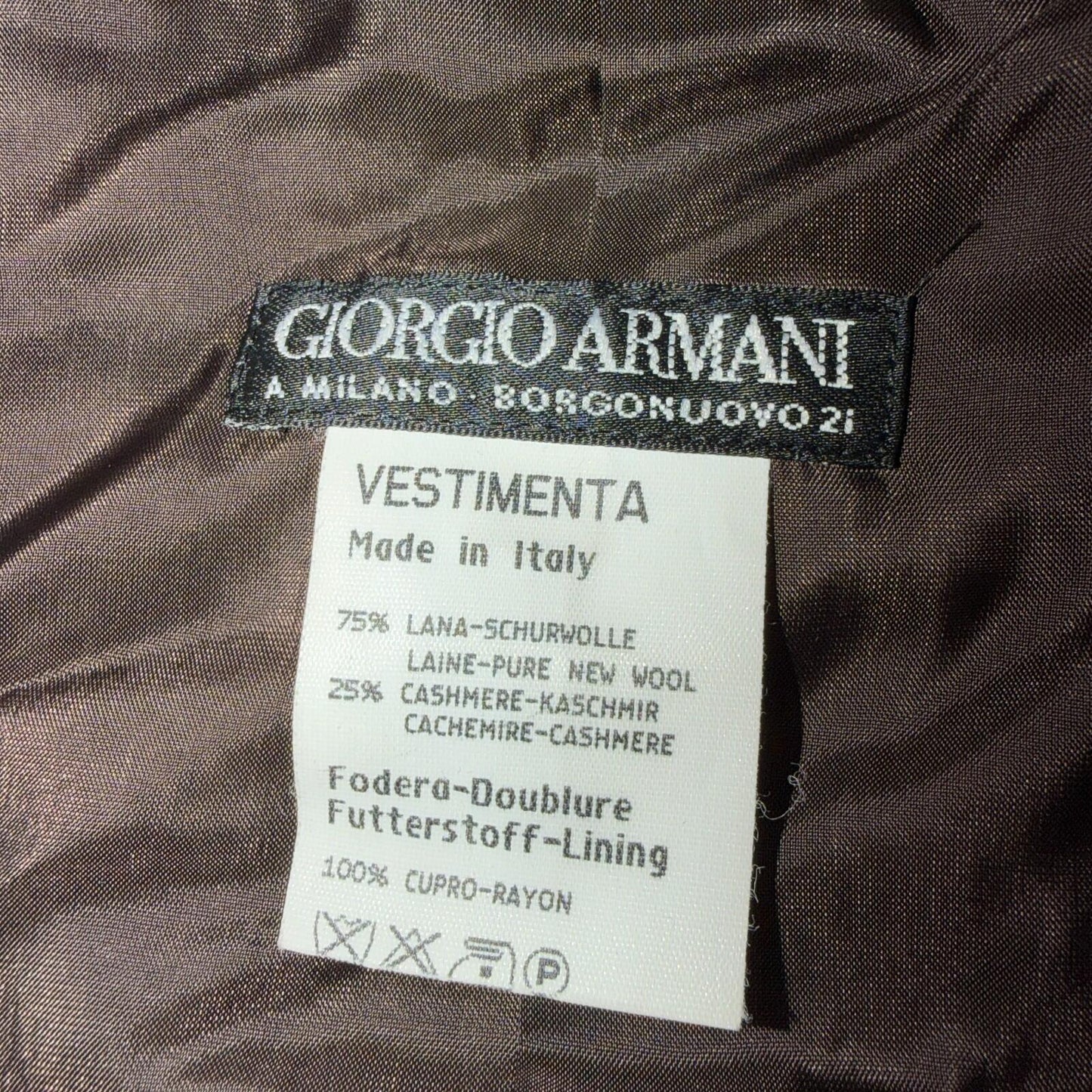 Giorgio Armani Jacket Women 42 VTG Brown Houndstooth V Neck Italy Cashmere Wool