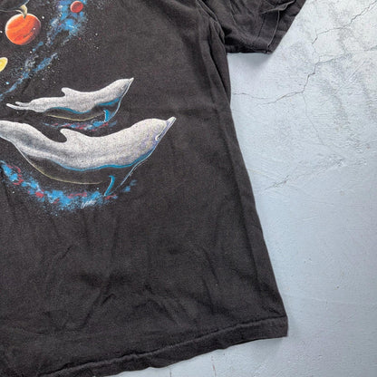 VTG 1990s Harlequin Space Galaxy Wildlife Epic Dolphin Whale Animal T Shirt L