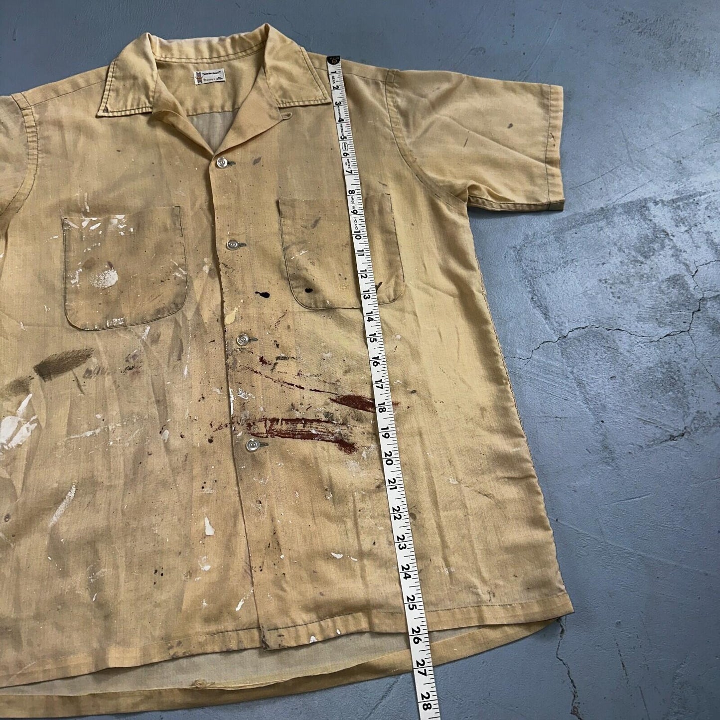 VTG 50s 60s Penneys Towncraft Paint Camp Loop Collar Shirt Rockabilly Button
