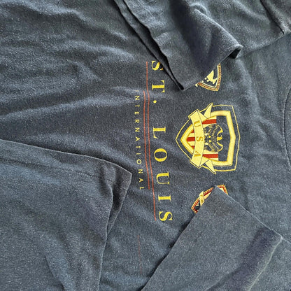 St Louis Single Stitch Vintage T Shirt Missouri Home Town USA Travel Blue Rap