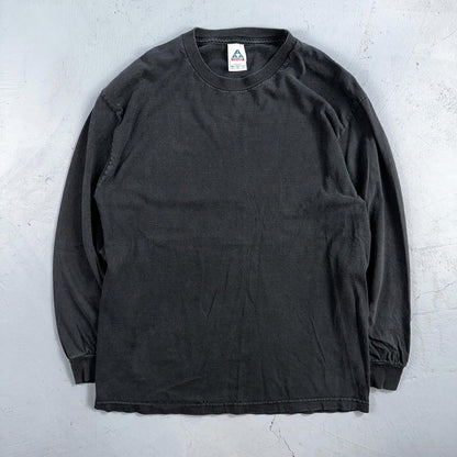 Faded Black Long Sleeve Y2K VTG T Shirt 2000s AAA Thrashed Cool Blank Tee Rips