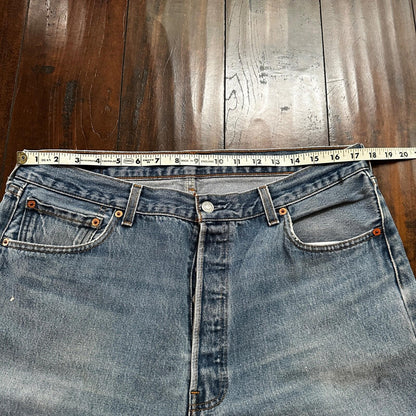 VTG 90s Levis 501 Button Fly 38x36 USA Tag Jeans Straight Wash Blue XX Act 35x32