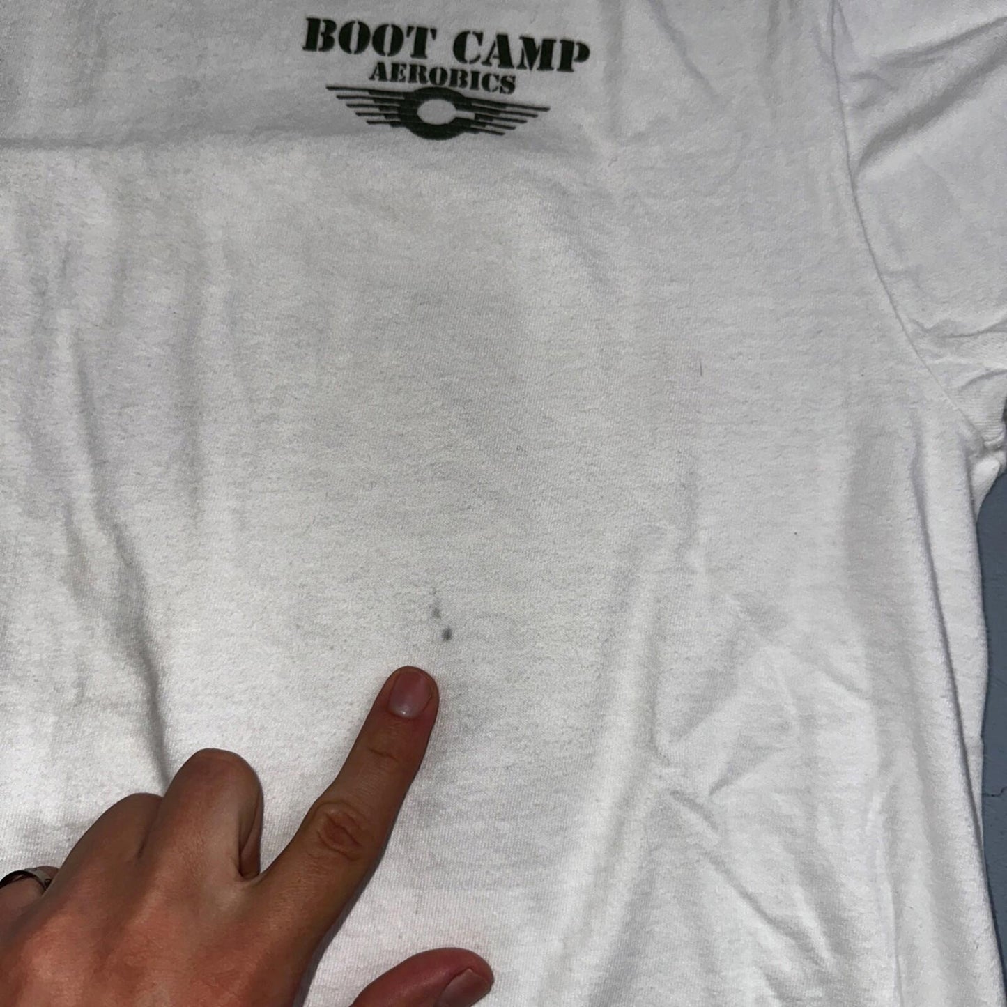 Oneita Boot Camp Aerobics VTG T Shirt Military Too Slow Class Attention USA