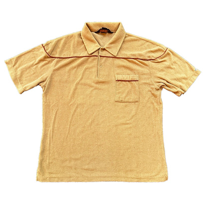 VTG Mens HUK-A-POO 70s Terry Cloth Knit Polo Shirt Rockabilly XL 1970s Cotton