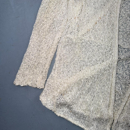 Eileen Fisher Cardigan Women Cream Linen Blend Loose Knit Lightweight Open XS