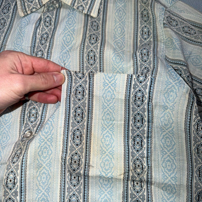 Vintage 60s Van Heusen Checker Button Up Shirt Made In USA Small Rockabilly Blue
