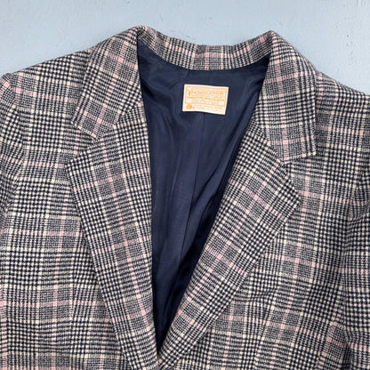 Pendleton 100% Virgin Wool Blazer Womens 16 Gray Plaid One Button Pockets