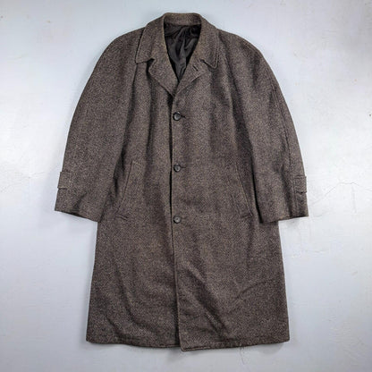 VTG 1950s 1960s Coat Trench Mens Gray Tweed Wool Rockabilly Overcoat Long Duster