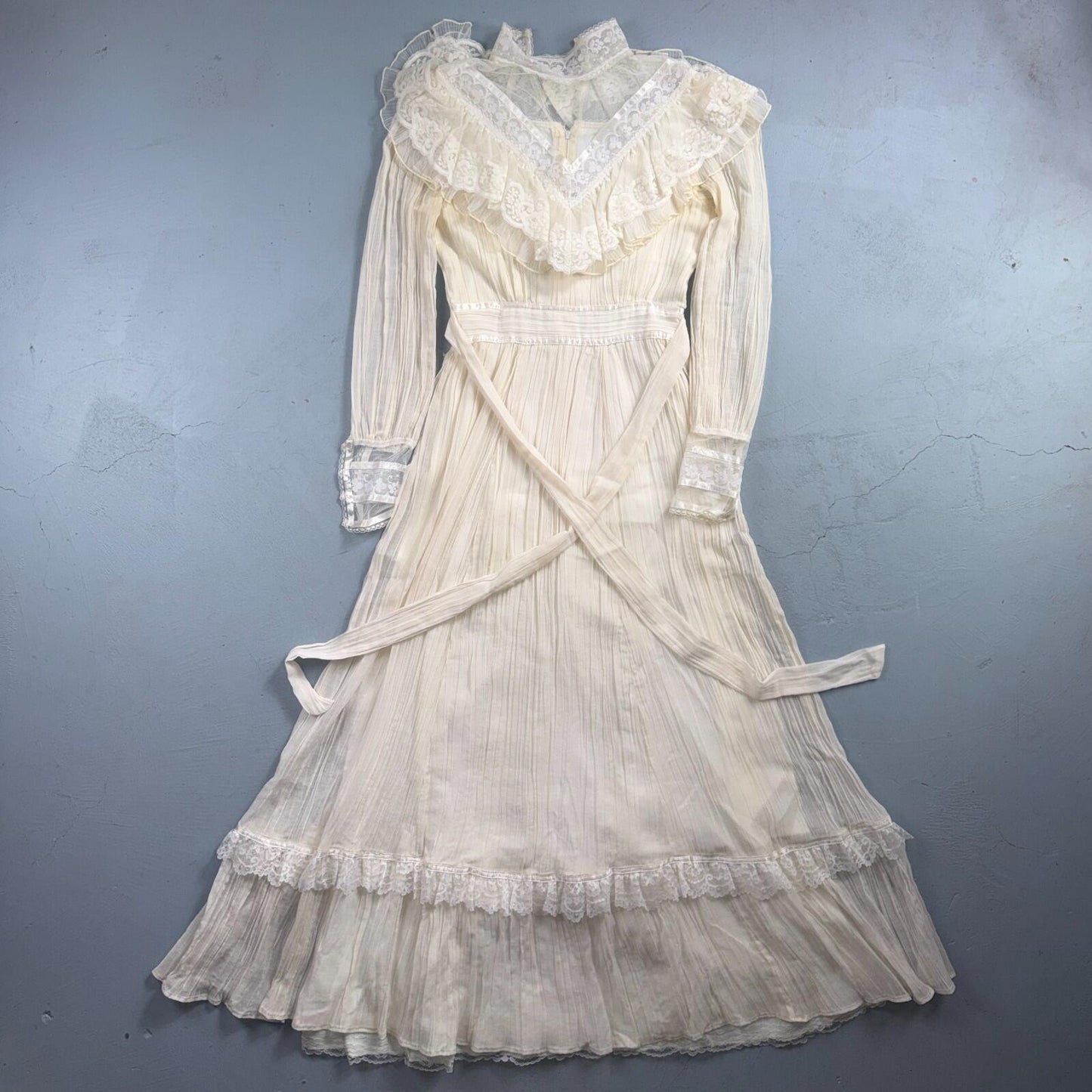 Gunne Sax ? Jessica San Francisco Wedding Dress VTG Lace 1970s Victorian Boho