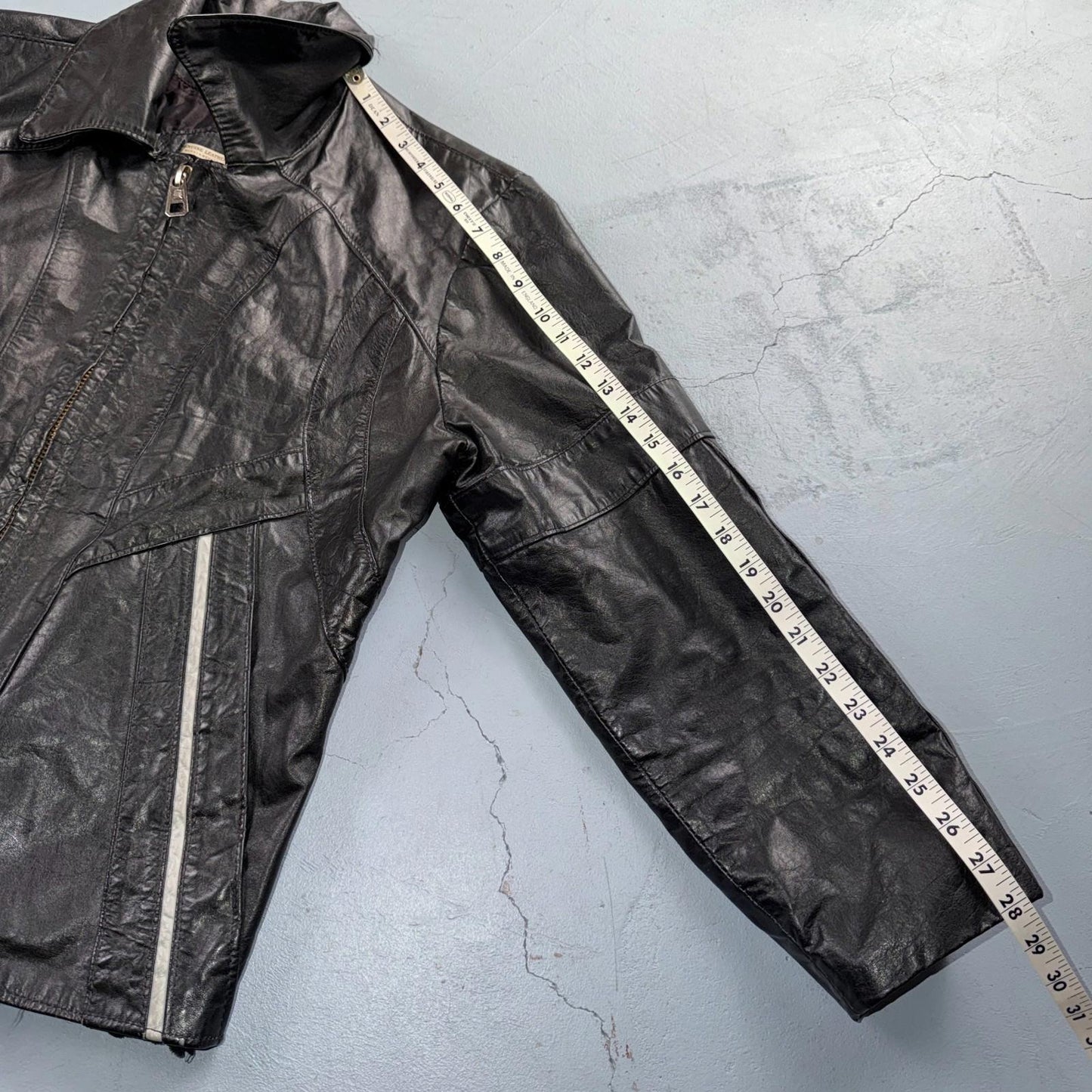Genuine Leather Jacket Black Mens Size M 100% 1980s 80s Ideal Zipper BucO Racer