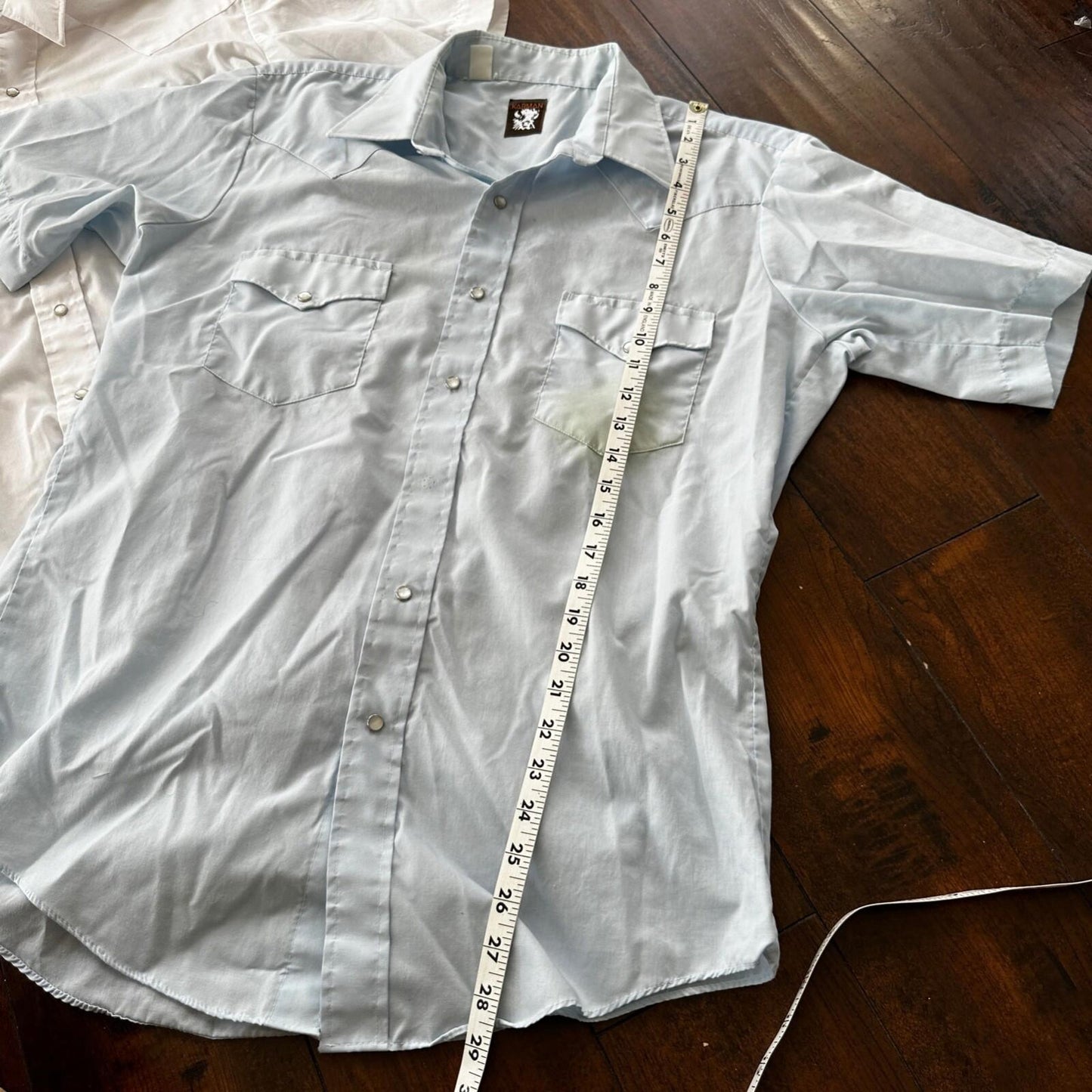 VTG 80s Karman Plain Shirt Mens Lot of 2 Tail Pearl Snap Button Up Poly Stained